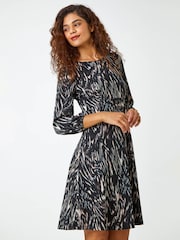 Roman Black Abstract Print Stretch Swing Dress - Image 1 of 5
