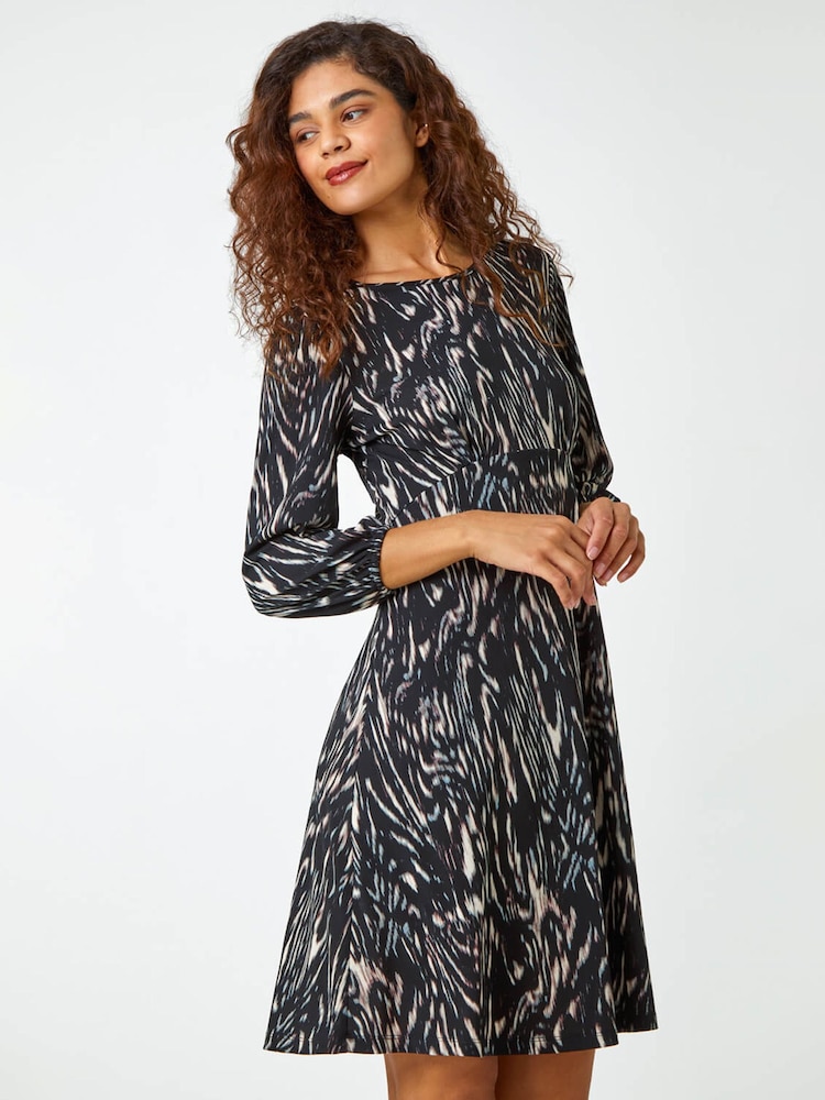 Roman Black Abstract Print Stretch Swing Dress - Image 1 of 5