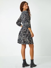 Roman Black Abstract Print Stretch Swing Dress - Image 3 of 5