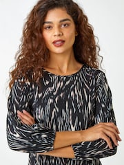 Roman Black Abstract Print Stretch Swing Dress - Image 4 of 5