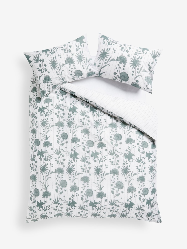 2 Pack Green/White Floral Reversible Duvet Cover and Pillowcase Set - Image 7 of 7