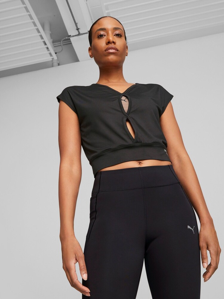 Puma Black Studio Yogini Lite Trend Training Crop Top - Image 1 of 5
