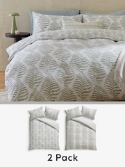 2 Pack Green/White Leaf Reversible Duvet Cover and Pillowcase Set - Image 1 of 5