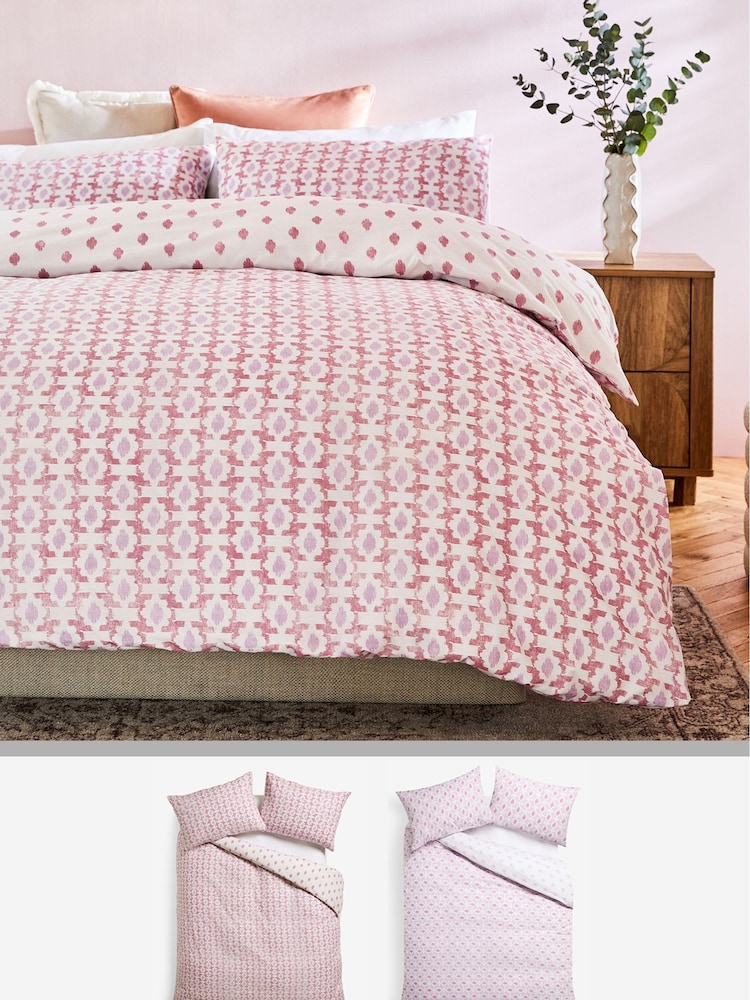 2 Pack Lilac Purple Ikat Reversible Duvet Cover and Pillowcase Set - Image 1 of 11