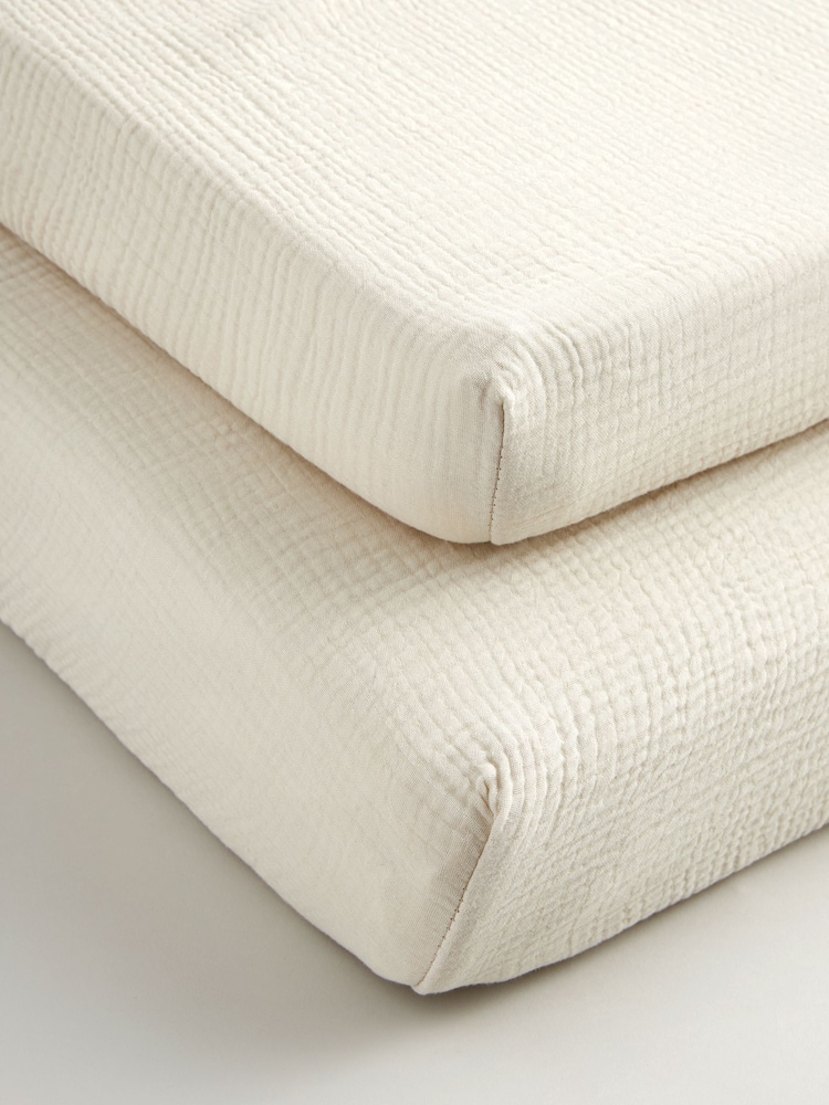 2 Pack Cream Baby 100% Cotton Muslin Fitted Sheets - Image 3 of 11