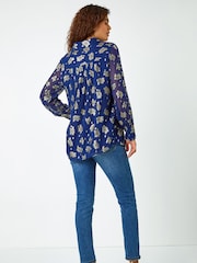 Roman Blue Shimmer Foil Floral Shirt - Image 2 of 5