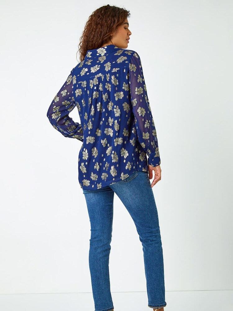 Roman Blue Shimmer Foil Floral Shirt - Image 2 of 5