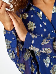 Roman Blue Shimmer Foil Floral Shirt - Image 5 of 5