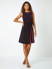 Roman Red Glitter Gathered Sequin Stretch Dress - Image 3 of 5