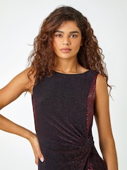 Roman Red Glitter Gathered Sequin Stretch Dress - Image 4 of 5