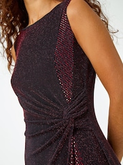 Roman Red Glitter Gathered Sequin Stretch Dress - Image 5 of 5