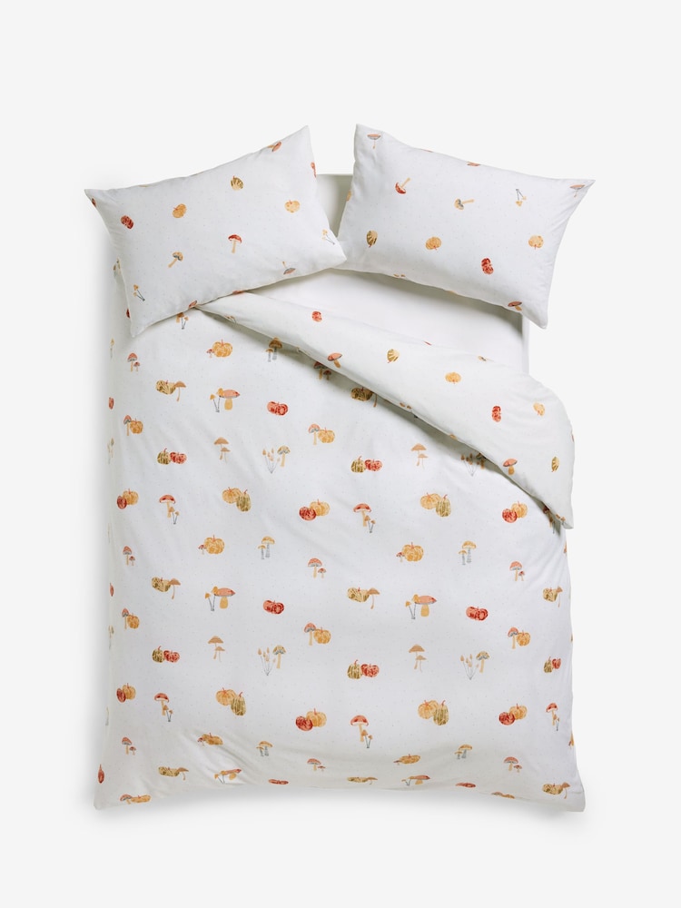 White Autumnal Pumpkins Cotton Rich Reversible Duvet Cover and Pillowcase Set - Image 4 of 4