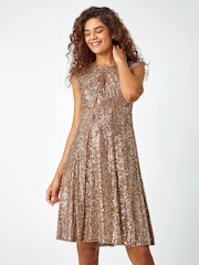 Roman Metallic Sequin Twist Front Stretch Dress - Image 1 of 5