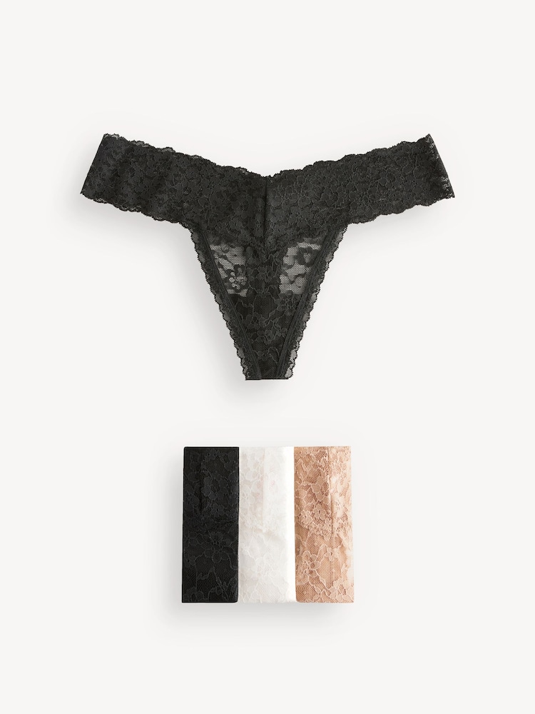 Victoria's Secret Black/Nude/White Thong 4 Pack Knickers - Image 1 of 5