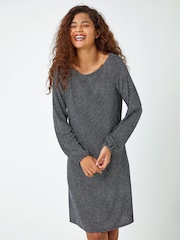 Roman Metallic Glitter Cowl Cutout Swing Stretch Dress - Image 1 of 5