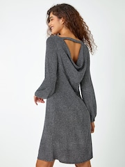 Roman Metallic Glitter Cowl Cutout Swing Stretch Dress - Image 2 of 5