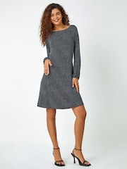 Roman Metallic Glitter Cowl Cutout Swing Stretch Dress - Image 3 of 5