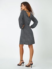 Roman Metallic Glitter Cowl Cutout Swing Stretch Dress - Image 4 of 5