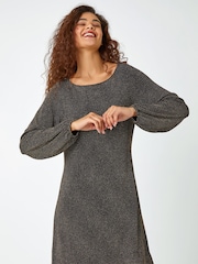 Roman Metallic Chrome Glitter Cowl Cutout Swing Stretch Dress - Image 1 of 5