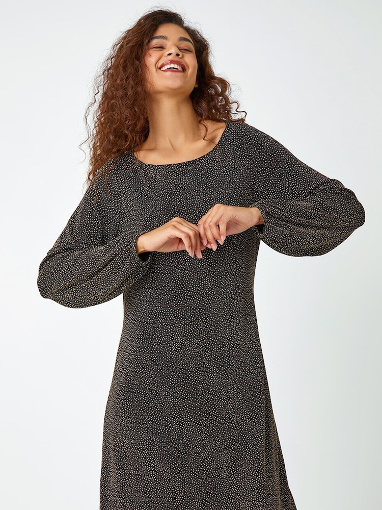 Roman Metallic Chrome Glitter Cowl Cutout Swing Stretch Dress - Image 1 of 5