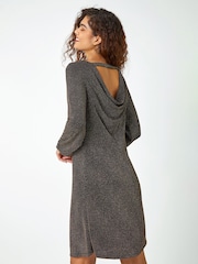 Roman Metallic Chrome Glitter Cowl Cutout Swing Stretch Dress - Image 2 of 5