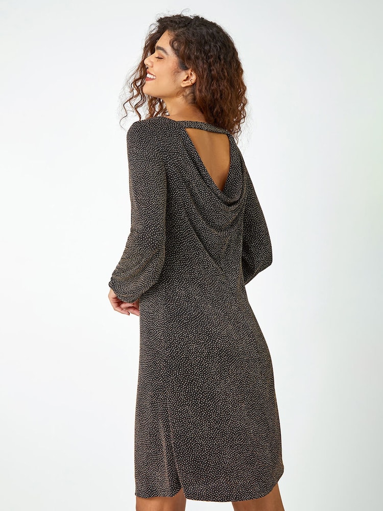 Roman Metallic Chrome Glitter Cowl Cutout Swing Stretch Dress - Image 2 of 5