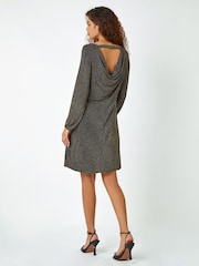 Roman Metallic Chrome Glitter Cowl Cutout Swing Stretch Dress - Image 4 of 5