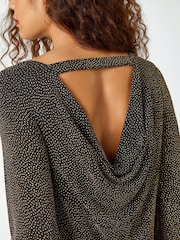 Roman Metallic Chrome Glitter Cowl Cutout Swing Stretch Dress - Image 5 of 5