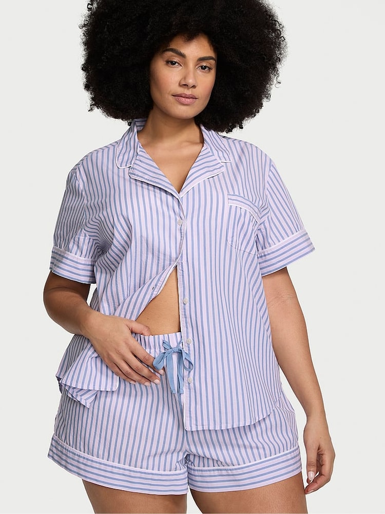 Victoria's Secret Blue Stripe Cotton Short Pyjama Set - Image 1 of 4