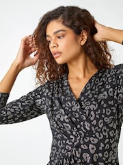 Roman Black Metallic Animal Print Midi Stretch Dress - Image 4 of 5