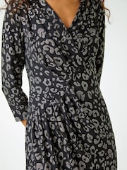Roman Black Metallic Animal Print Midi Stretch Dress - Image 5 of 5