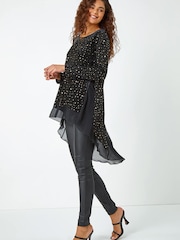 Roman Metallic Star Print Velvet Chiffon Hem Top - Image 1 of 5