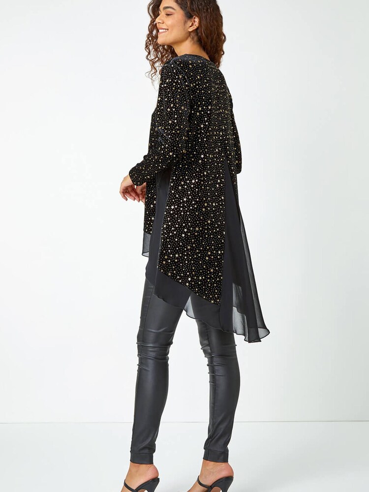 Roman Metallic Star Print Velvet Chiffon Hem Top - Image 2 of 5