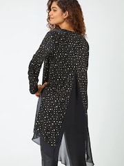 Roman Metallic Star Print Velvet Chiffon Hem Top - Image 3 of 5