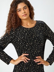 Roman Metallic Star Print Velvet Chiffon Hem Top - Image 4 of 5