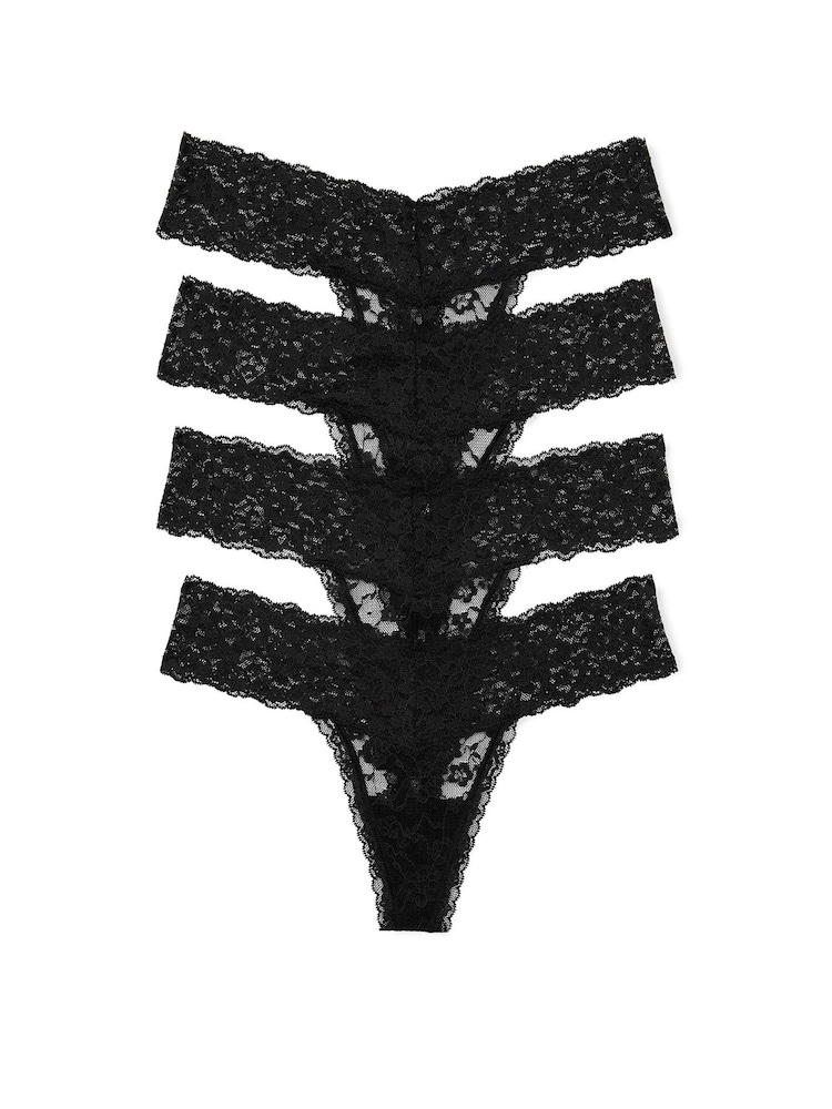 Victoria's Secret Black Thong 4 Pack Knickers - Image 1 of 6 Victoria's Secret Black Thong 4 Pack Knickers - Image 1 of 6