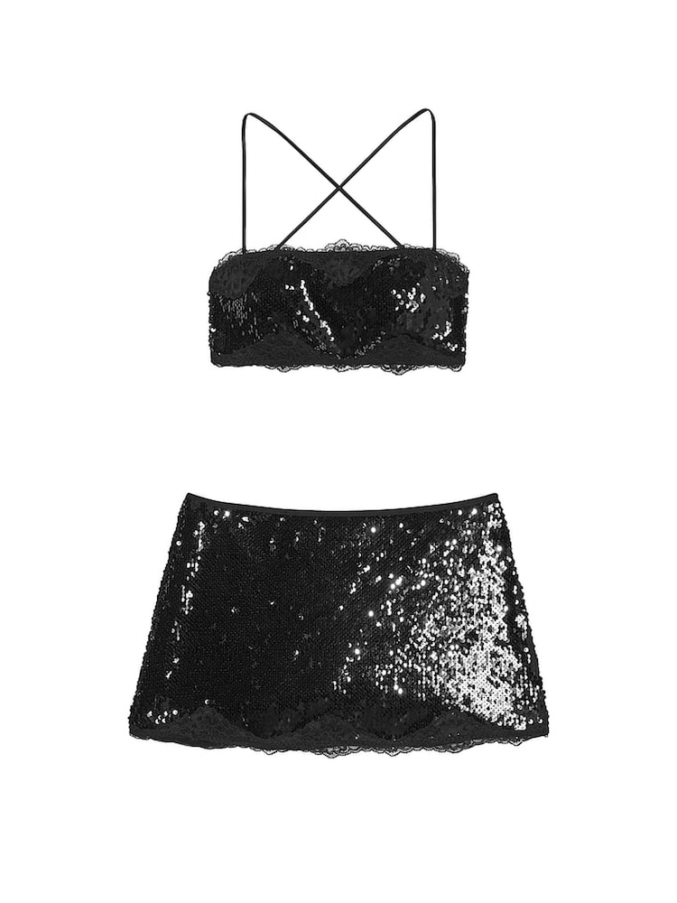 Victoria's Secret Black Sequin Bralette and Skirt Set - Image 3 of 3