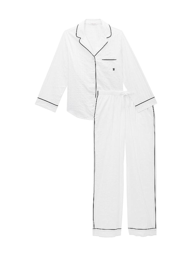 Victoria's Secret White Stripe Cotton Long Pyjama Set - Image 3 of 3