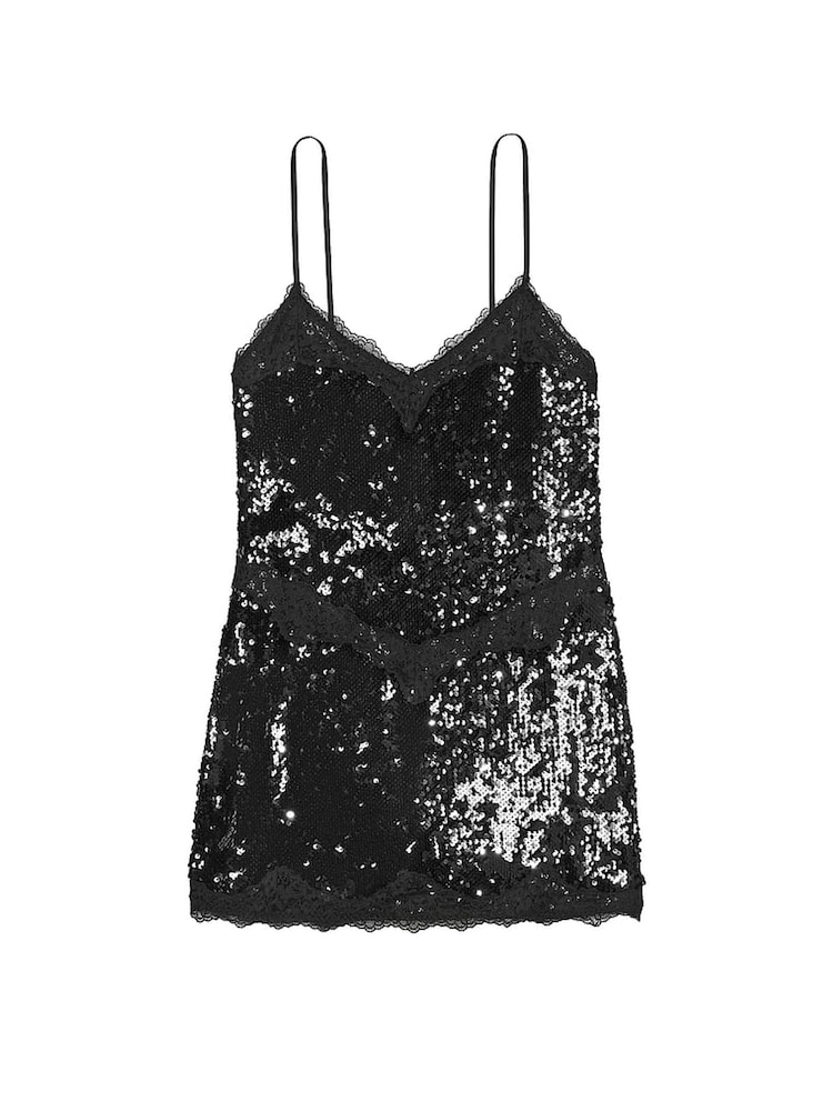 Victoria's Secret Black Sequin Slip Dress - Image 3 of 3