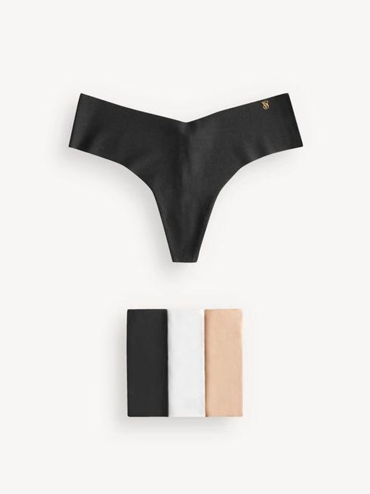 Victoria's Secret Black Nude White Thong 4 Pack Knickers - Image 1 of 5