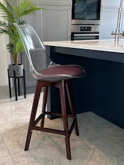 Fusion Living Aubergine Soho Clear Plastic Bar Stool with Dark Wood Legs - Image 1 of 5