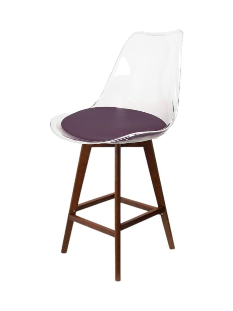 Fusion Living Aubergine Soho Clear Plastic Bar Stool with Dark Wood Legs - Image 2 of 5