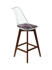 Fusion Living Aubergine Soho Clear Plastic Bar Stool with Dark Wood Legs - Image 4 of 5