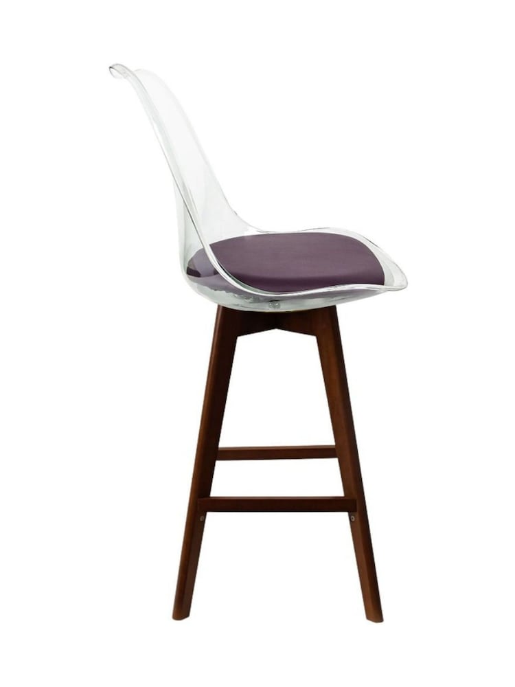 Fusion Living Aubergine Soho Clear Plastic Bar Stool with Dark Wood Legs - Image 5 of 5