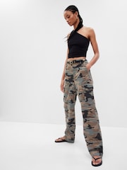 Gap Camo Green Loose Cotton Chino Cargo Trousers - Image 1 of 5