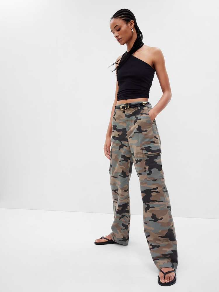 Gap Camo Green Loose Cotton Chino Cargo Trousers - Image 1 of 5