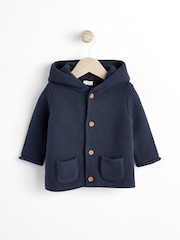 Navy Blue Baby Knitted Hooded Cardigan (0mths-2yrs) - Image 1 of 6