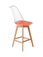 Fusion Living Set of 2 Orange Soho Clear Plastic Bar Stools with Light Wood Legs - Image 4 of 5