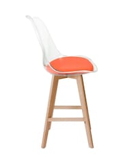 Fusion Living Set of 2 Orange Soho Clear Plastic Bar Stools with Light Wood Legs - Image 5 of 5