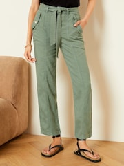 Love & Roses Khaki Green Cotton Utility Belted Trousers - Image 1 of 4